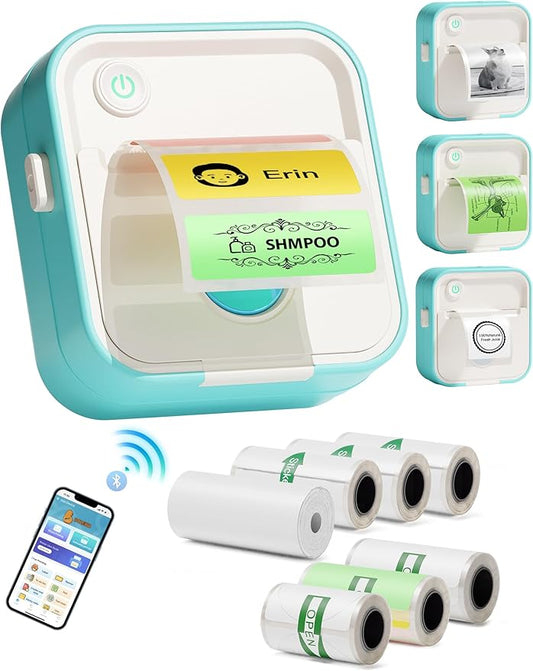 Label Maker Machine with Tape, Little Printer, Portable Thermal Printer Compatible with iOS & Android, Sticker Maker for School, Home, Office, Photos, Notes (Blue)