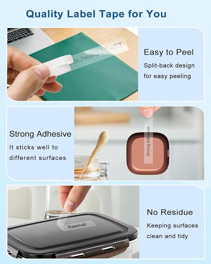 Clear Label Maker Tape Refill Compatible with Brother TZe-131 TZe131 TZe TZ Tape 12mm 0.47 Laminated Clear 1/2'' x 26.2' Black on Clear P Touch Label Tape for PT-D210 PTD220 PT-H110 PT-D600, 5 Pack