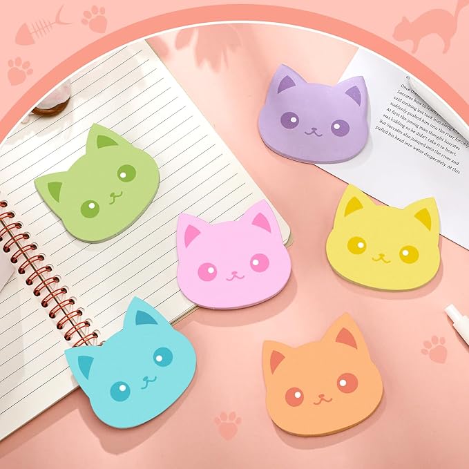 Yinder 24 Pads Cute Sticky Notes Kawaii Fun Animal Sticky Notes Pads Bulk Cartoon Memo Self Adhesive for Veterinary Gift Office School Tab Party Supplies(Novelty Cat)