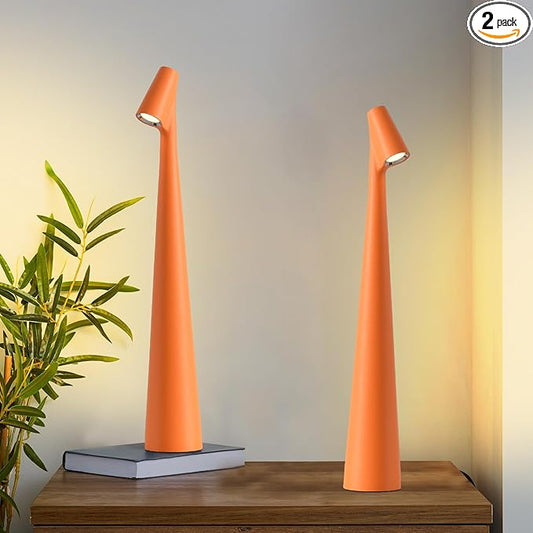 Cordless Small Table Lamps Set of 2,3 Levels Brightness Portable Desk Lamp,Rechargeable Battery Lights for Outdoor, Restaurant, Bedside, Baby Night Light(Orange)