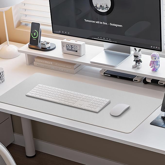 Boutilon Leather Desk Pad Protector,Non-Slip Mouse Pad,Laptop Desk Pad,Office Mouse Mat,Waterproof Leather Desk Blotter,Desk Writing Pad for Office and Home (XXXL-Grey,47"x 24")