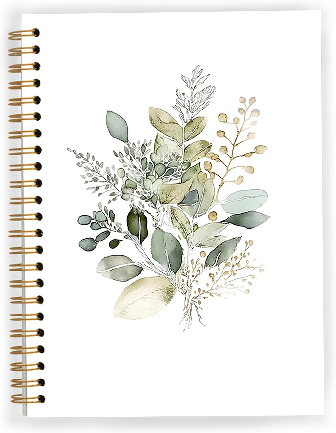 Boho Sage Green Floral Spiral Notebook, Green Eucalyptus Botanical Notebooks for Note Taking, Flower Floral Aesthetic Journal for Women, 5.5x8.3 Inch