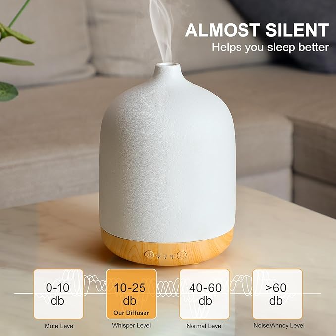 Ceramic Essential Oil Diffusers for Home, Decorative Bedroom Aromatherapy Scent Air Diffuser Ultrasonic Aroma Defusers 250ml with Timed-Black