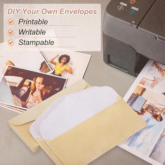 MECCANIXITY 48 Packs Envelopes Vintage Stationery Golden Yellow Stationery Old Fashion Paper for Letter Writing, Invitations, Wedding-9 x 4 Inch