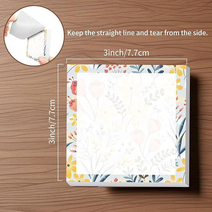 Sticky Notes, 2 Pads, 3x3 inches, Cute Colorful Fun Self-Stick Note Pads, Easy Post, Strong Adhesive Notepad Yellow Tulip Floral