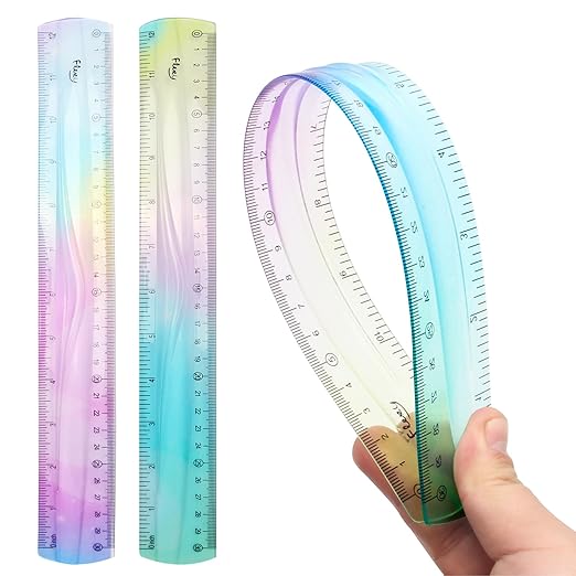 2 Pcs Flexible Ruler, 12 Inch Bendable Ruler for Kids, Soft Plastic Ruler, Kids Ruler for School, Gradient Colored Flex Ruler, Soft Ruler for Kids, Students Classroom with Centimeter and Inch
