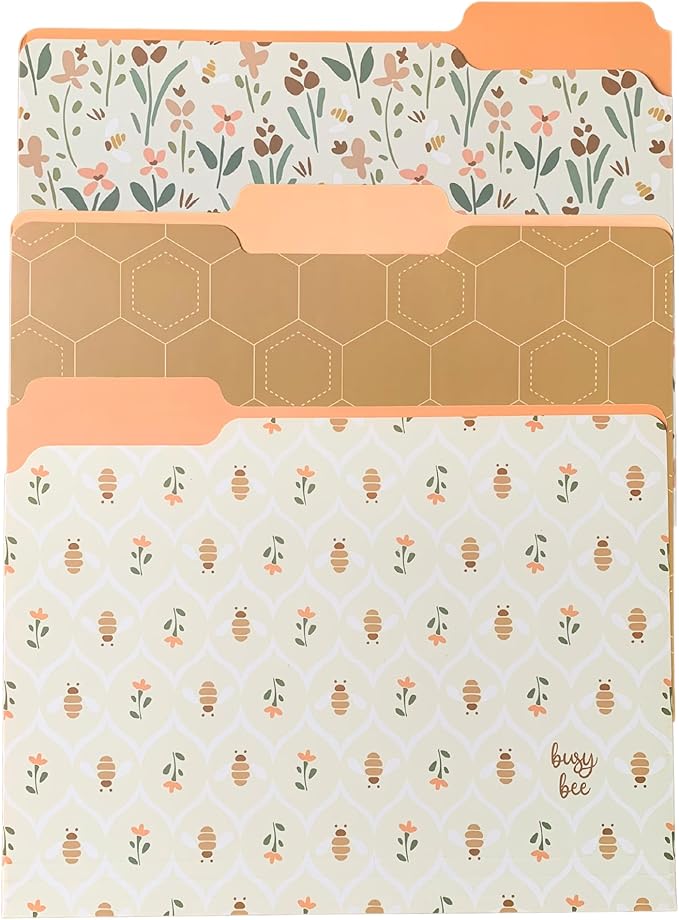 Steel Mill & Co Cute File Folders, Set of 9, Document Organizer for Filing Cabinet, Decorative Letter Size Files, Bees