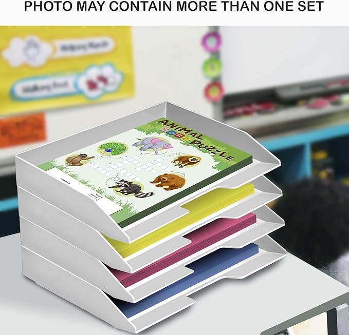 Acrimet Stackable Letter Tray 2 Tier Side Load, Plastic, Desktop File Organizer (White Color)