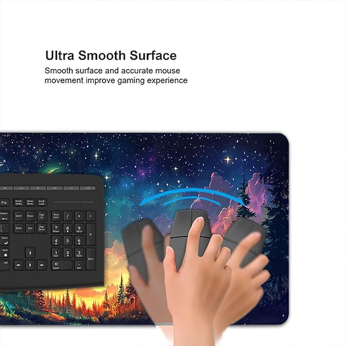 Moon Night Desk Pad Starry Sky Forest Landscape Fantasy Galaxy Extended Gaming Mouse Pad Mat with Stitched Edge Non-Slip Base Big Office Computer Keyboard Laptop Home 31.5"x11.8"