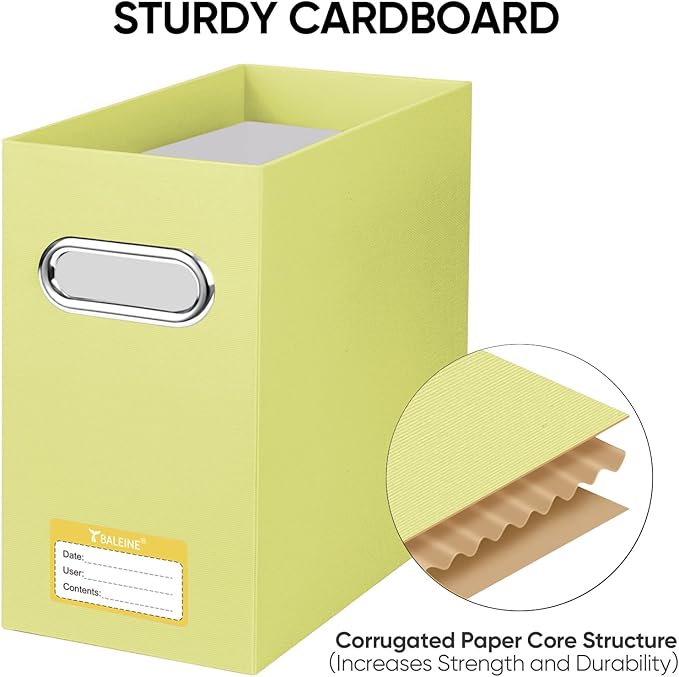 BALEINE File Organizer Box, Cardboard File Folder Organizer with Handle for Letter Size, Portable Collapsible Hanging Filing Box for Home Office Document Storage (2 Pack, Yellow)