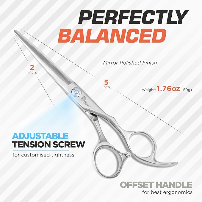 Professional Hair Scissors 5 Inch with Extremely Sharp Blades, 440C Steel Hair Cutting Scissors, Durable, Smooth Motion & Fine Cut, Barber Scissors with Elegant Sheath, Cleaning Leather & Key