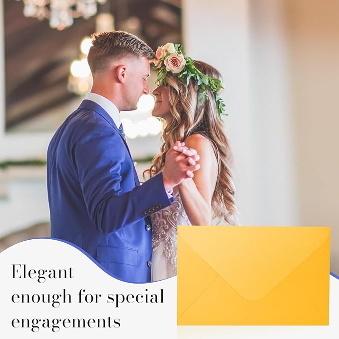 5x7 Gold Envelopes 100 Pack, Goefun A7 Yellow Shiny V Flap Envelopes for Invitation, 5x7 Greeting Cards, Graduation, Birthday, 5.25 x 7.25 in, 120GSM