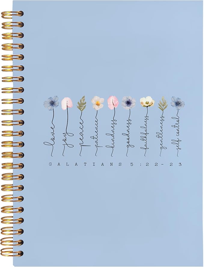 BearCake Boho Floral Christian Notebook Journal,Bible 5:22-23 Christian Gifts for Women, spiral Bible Notebooks for Note Taking, Bible Journaling Notebook,Hardcover Spiral Notebook 5.5x8.3 blue