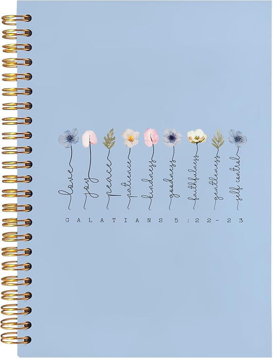BearCake Boho Floral Christian Notebook Journal,Bible 5:22-23 Christian Gifts for Women, spiral Bible Notebooks for Note Taking, Bible Journaling Notebook,Hardcover Spiral Notebook 5.5x8.3 blue