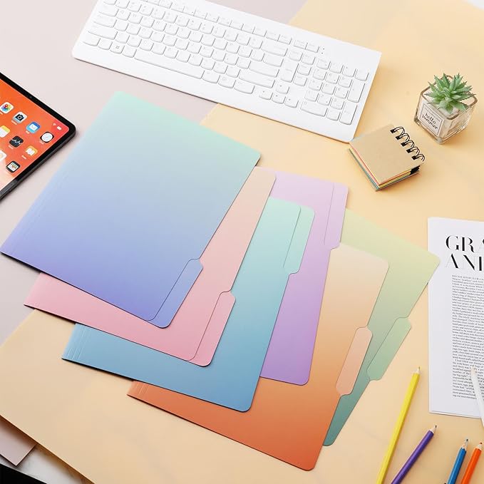 Ddaowanx Decorative File Folders Cute Colored File Folder,Letter Size File Folders for Documents,1/3-Cut Tabs,9 x 11.5 Inches,for Office,School,Home (24, Gradient)