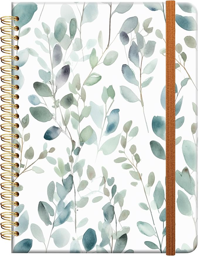 Ruled Spiral Writing Notebook,A5 Hardcover Lined College Journal for Women Lady Girl,Strong Twin-Wire Binding with Premium Paper,8.4" X 6",Perfect for School,Office,Home Gifts(watercolor Leaf