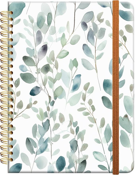 Ruled Spiral Writing Notebook,A5 Hardcover Lined College Journal for Women Lady Girl,Strong Twin-Wire Binding with Premium Paper,8.4" X 6",Perfect for School,Office,Home Gifts(watercolor Leaf
