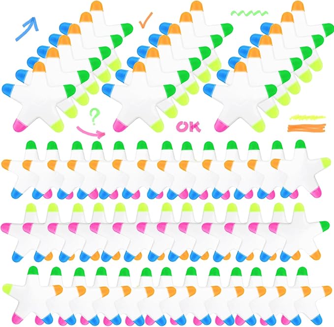 100 PCS Star Highlighters Bulk 5-in-1 Colorful Watercolor Highlighter Pens Assorted Colors Creative Star Shape Fluorescent Pens for School Office Travel Aesthetic Stationery Supplies