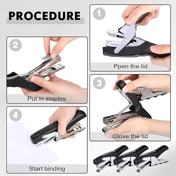 Yexiya Heavy Duty Plier Stapler Heavy Duty Office Hand Held Stapler Effortless 50 Sheet Capacity Desk Good for Stapling Home Warehouse School, Black(3 Pcs)