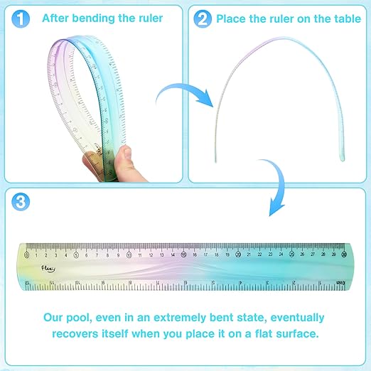 2 Pcs Flexible Ruler, 12 Inch Bendable Ruler for Kids, Soft Plastic Ruler, Kids Ruler for School, Gradient Colored Flex Ruler, Soft Ruler for Kids, Students Classroom with Centimeter and Inch
