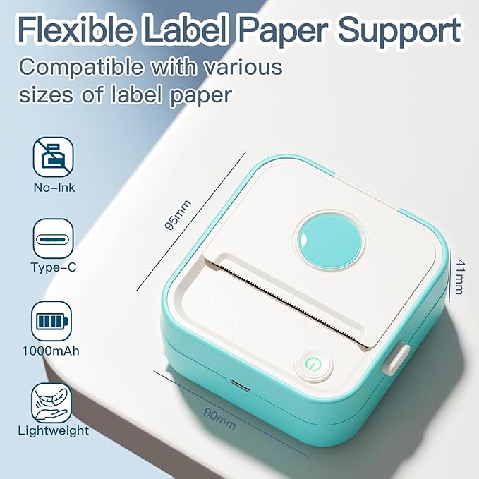 Label Maker Machine with Tape, Little Printer, Portable Thermal Printer Compatible with iOS & Android, Sticker Maker for School, Home, Office, Photos, Notes (Blue)