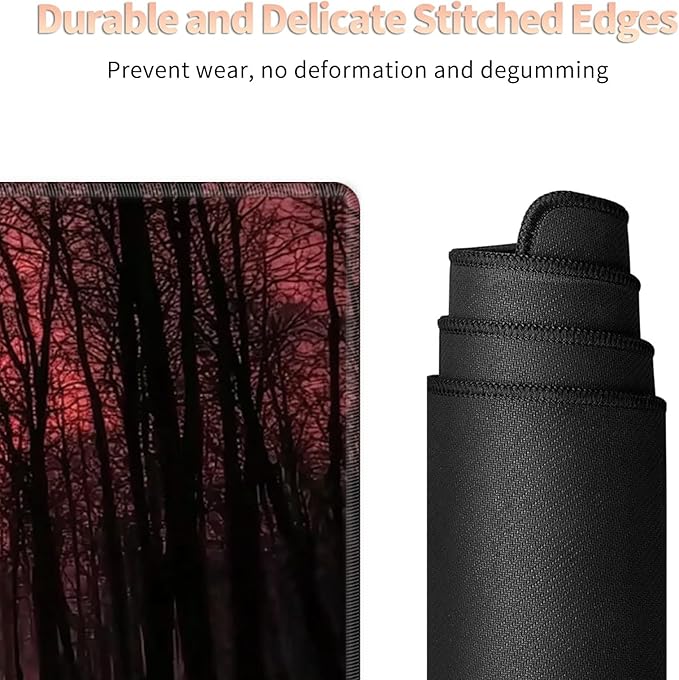 Desk Mat Large Gaming Mouse Pad (31.5x11.8 inch) with Stitched Edges, XL Mouse Pad +Coaster, Extended Mouse Mat Keybroad Mousepad Non-Slip Rubber for Gamer Men Women, Sunset Nature Forest