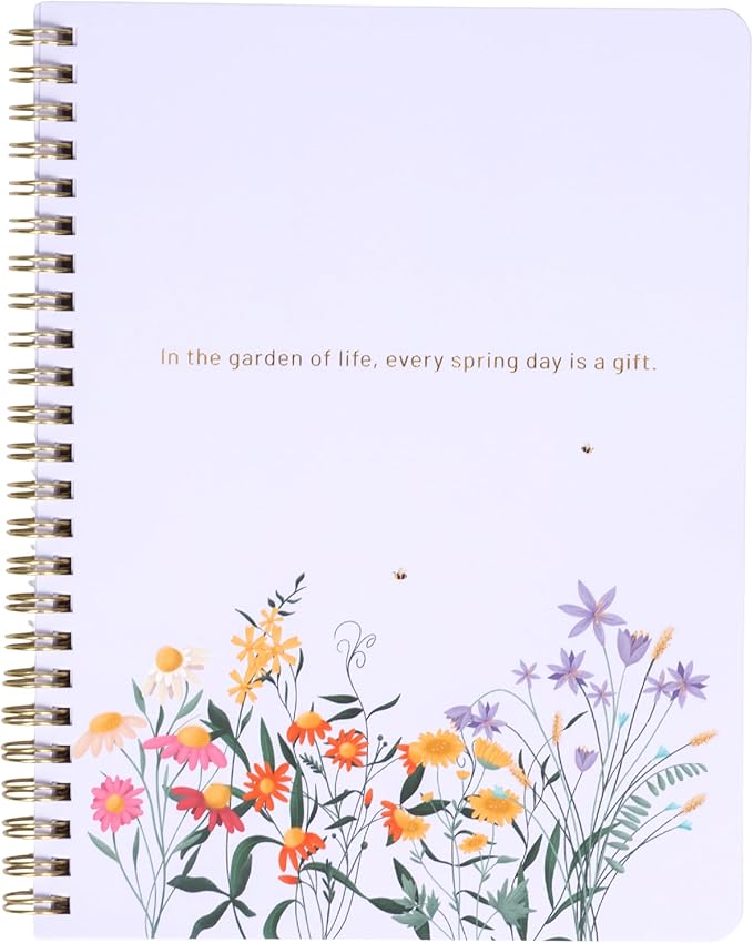 Happy Hoos® Aesthetic Spiral Notebook - 6.25" x 8.25" College Ruled Journal Notebook - Hard Cover Writing Journal for Work, School, Travel, More - Floral Notebook 8 Seasonal Designs (Spring Meadow)