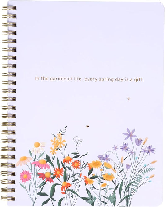 Happy Hoos® Aesthetic Spiral Notebook - 6.25" x 8.25" College Ruled Journal Notebook - Hard Cover Writing Journal for Work, School, Travel, More - Floral Notebook 8 Seasonal Designs (Spring Meadow)