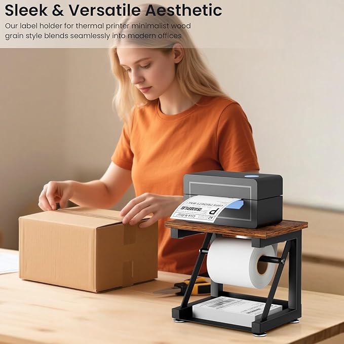 Label Holder for Rolls and Fan-fold Labels, Heavy Duty Metal Thermal Label Holder for Desktop Thermal Label Printer, Thermal Printer Accessory for Office, Home, Small Business