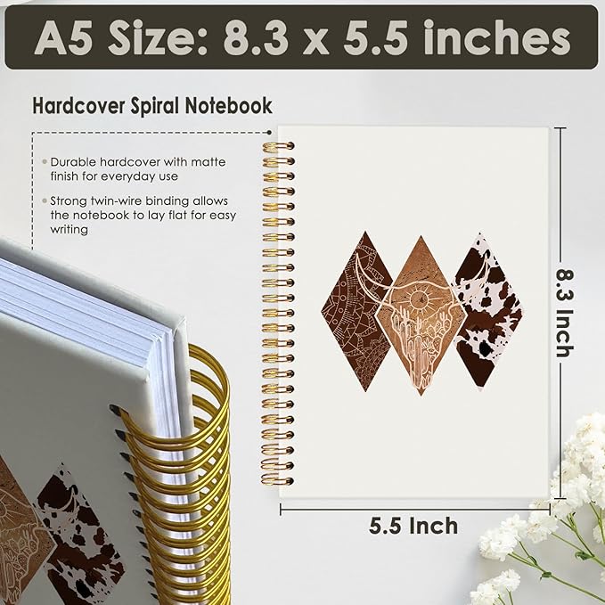 Cowgirl Notebook Journals, Western Office Supplies, Western Gifts for Women, Retro Western Cow Cowgirl Gifts, Hardcover Spiral Notebook 5.5x8.3