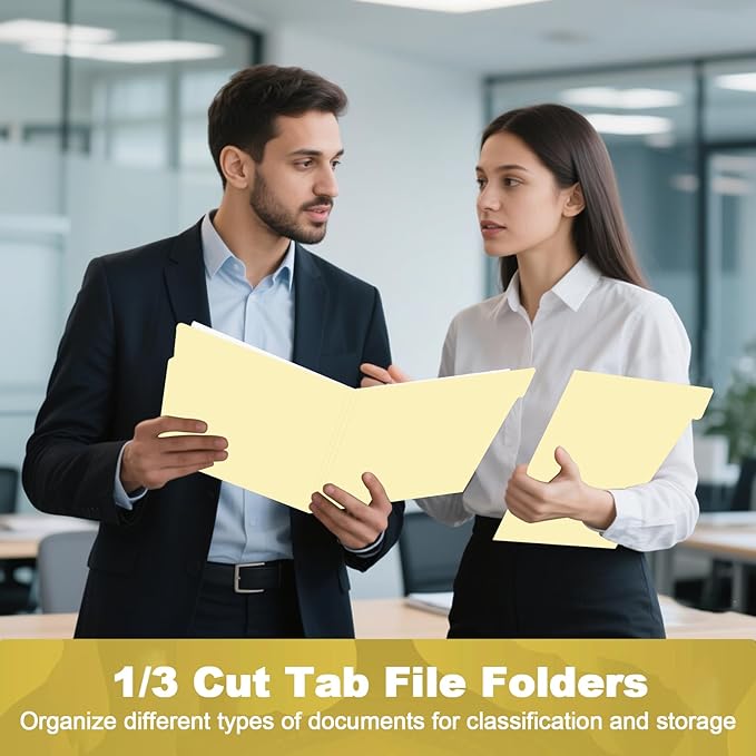 Manila Folders, HERKKA 30 Pack 1/3 Cut Tab File Folders, Manila Folders 8.5 x 11 Designed for Office and Classroom Use, Letter Size