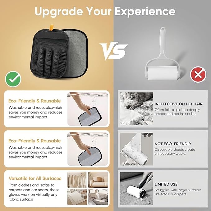 mirkir Newly Upgraded Five-Finger Electrostatic Pet Hair Remover Glove for Cats & Dogs Reusable Pet Hair Remover Tool for Clothing, Couch, Carpet, Furniture, Car Seat 3