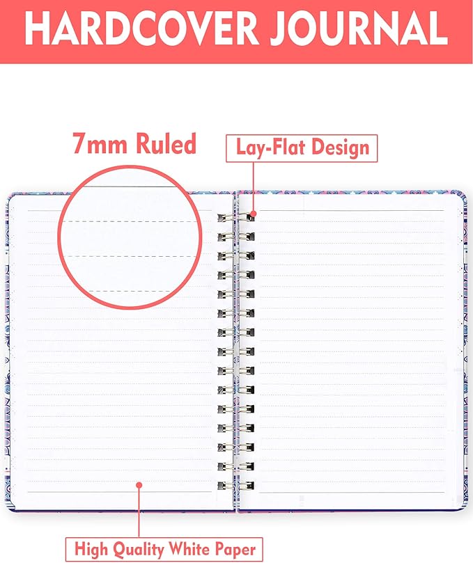 Spiral Journal Notebook for Women, Hardcover A5 College Ruled Notebook, 120 Pages, Thick Paper, Cute Lined Journal for School, Office & Work, 6 x 8.4 in(Bohemian)