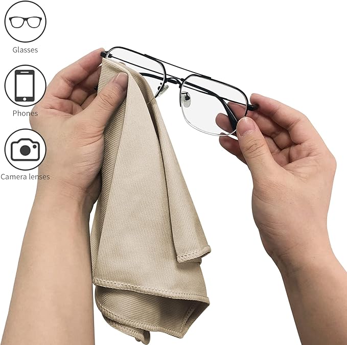 Puomue 12 Pack Microfiber Glass Cleaning Cloth, 12 Inch X 16 Inch, Lint Free Quickly Clean Windows, Mirrors, Glasses, Phone Screens, Camera Lenses, Camel