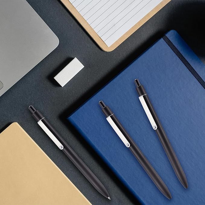 LINFANC 5 Pcs Black Gel Pens Ballpoint, Metal Barrel Medium Point 0.7 mm Quick Dry Black Ink Pens for Journaling, Smooth Writing Gel Pen, Cute School Supplies Office Supplies Gifts for Women