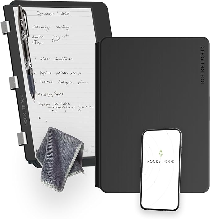 Rocketbook Pro 2.0 Reusable Professional Smart Notebook, Letter Size 8.5x11, Black - Lined & Dot Grid Pages, App-Connected, Erasable, Premium Cover, Ideal for Work Notes and Business Meetings