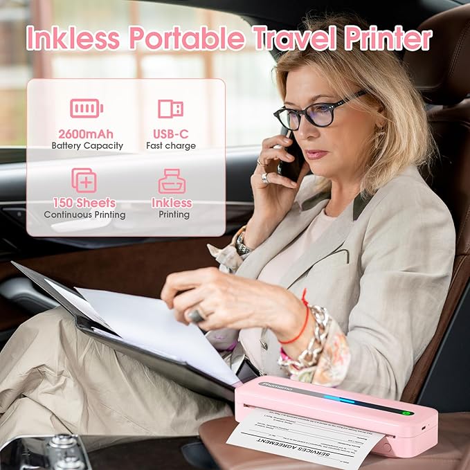 Phomemo M832 Portable Printers Wireless for Travel, Bluetooth Inkless Thermal Printer, Support 8.5"x11"/A4/4.33"/3.15"/2.08" Thermal Paper, Compatible with iPhone Laptop for Office School Home Use