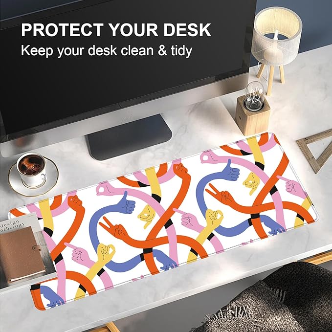 Large Desk Mat, Desk Matt for Desktop, Computer Gaming Mouse Pads, Anti-Slip Rubber Base, Stitched Edges Soft Mat for Desktop Office Home 31.5 x 11.8 Inches (Abstract Gesture Lines)