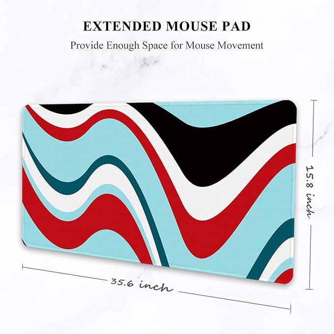 Auhoahsil Large Mouse Pad, Full Desk XXL Extended Gaming Mouse Pad 35" X 15", Waterproof Desk Mat w/Stitched Edge, Non-Slip Laptop Computer Keyboard Mousepad for Office & Home, Colorful Marble Design