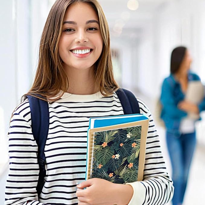 Spiral Notebook Journal for Women Men, A5 Hardcover Journal, 120 Pages Thick Paper, College Ruled Writing Notebook for School, Work & Office 8.3'' × 5.9''(Tropical Plants Hibiscus Flowers)