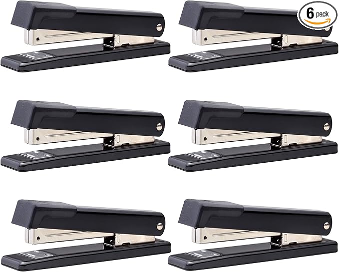 Bostitch Office Classic Metal Desktop Stapler, 20 Capacity, Dual Clinch, Opens for Tacking, Full-Strip, 6 Pack, Black