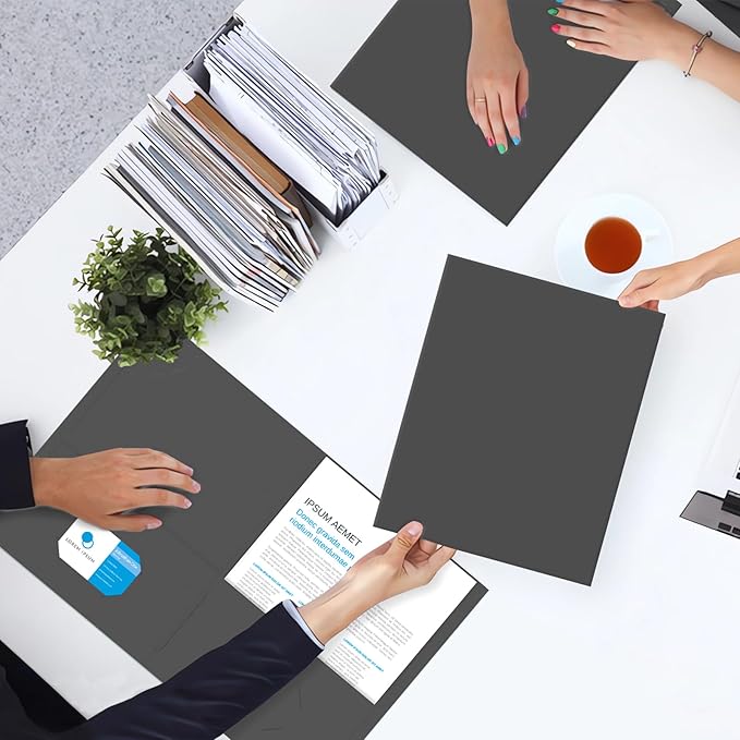 Two Pocket Folders, PANDRI 50 Pack 2 Pocket Folders, Letter Size Paper File Folder for School Office Home Business, Black