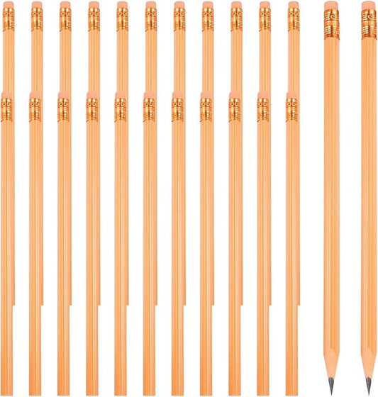PATIKIL Round Pencils, 24 Pcs Triangle HB Graphite Pencil Wooden Pencils with Eraser for Classroom Office Writing Drawing Supplies, Orange