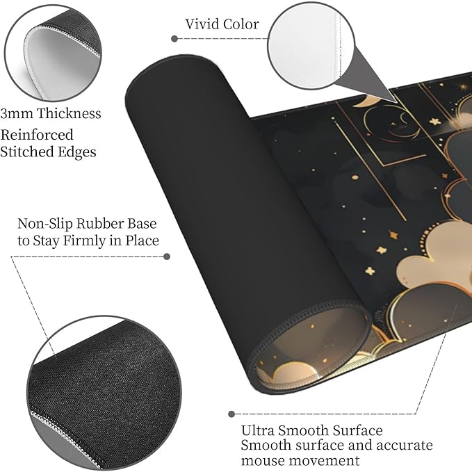 Pink Black Clouds Celestial Gaming Mouse Mat Extended Large XL Mouse Pad Desk Mat Non-Slip Rubber Mice Pads Stitched Edges for Office and Home,31.5 X 11.8 X 0.12 Inches