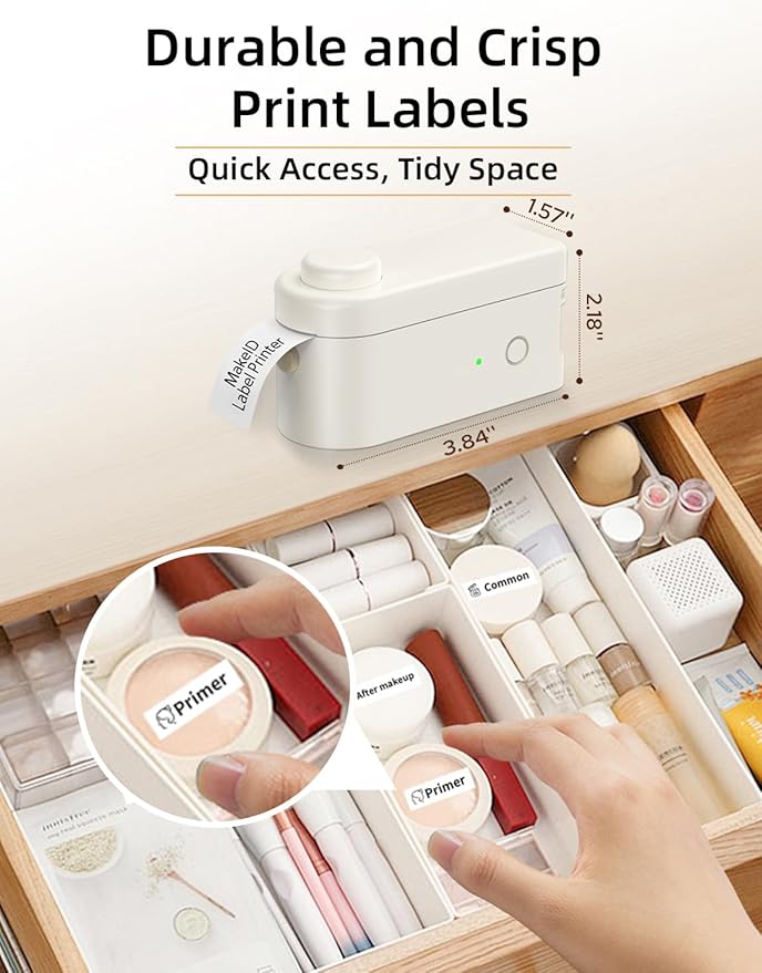 Makeid L1 Label Maker Machine with Tape - Portable & Rechargeable Label Makers Compatible with 9 12 16mm Waterproof Tape - Mini Bluetooth Labeler for Organizing Home Office School