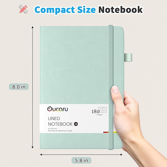 Oucaru Lined Journal Notebook, 16 Pack, 180 Pages, A5 Journals for Writing, 100 GSM Thick Paper, Small Notebooks Daily Journal for Women Men Work, Business, School, Travel Supplies