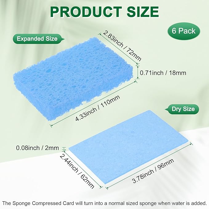M METERXITY 6-Pack Kitchen Sponges, Condense Eco Cellulose Non-Scratch Scrub Heavy Sponge for Kitchen/Household/Bathroom, Clean Tough Messes Dish Scrubber [Blue]