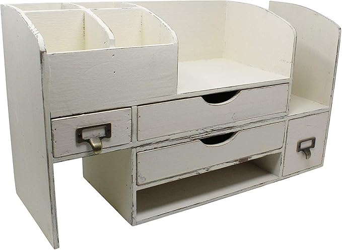 Executive Office Solutions Large Adjustable Wooden Office Desk Organizer For Desktop, Tabletop, or Counter – Wood Storage Shelf Rack – For Office Supplies, Desk Accessories, or Mail - White