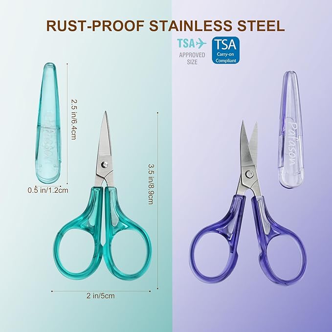 PAFASON Sharpest & Precise Stainless Steel Curved Straight Thread Yarn Fabric Cutting Scissor with Safety Cap & TSA Complied Ideal for Embroidery Quilting Sewing Knitting Crafting Cross Stitch Crochet