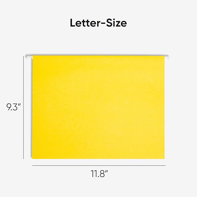 Smead Standard Hanging File Folders, 25 Count, Yellow, 1/5-Cut Adjustable Tabs, Letter Size (64069)